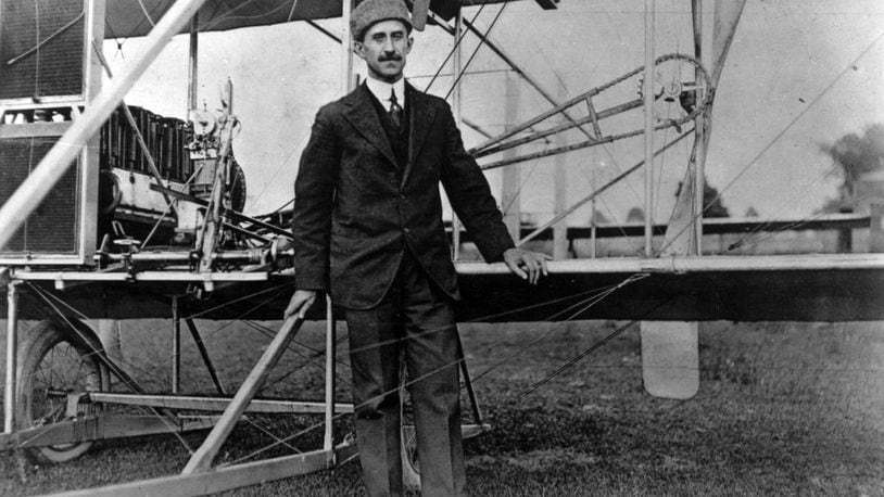 Orville Wright poses in front of a 1912 model C machine at Simms Station. This was one of the first 5 machines ordered by the Army.