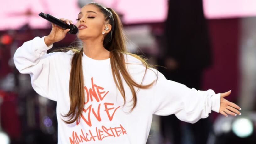 MANCHESTER, ENGLAND - JUNE 04: In this handout provided by 'One Love Manchester' benefit concert, Ariana Grande performs on stage on June 4, 2017 in Manchester, England. (Photo by Getty Images/Dave Hogan for One Love Manchester)