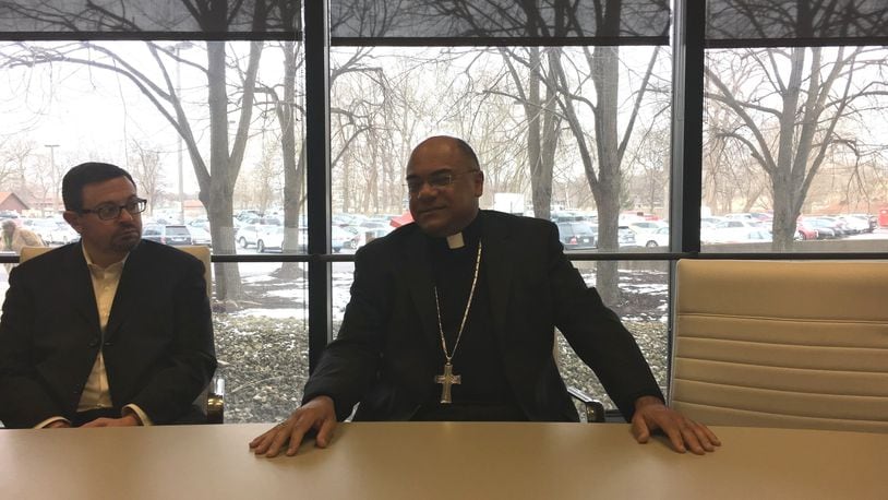 Bishop Shelton Fabre and other Catholic church leaders gathered on the University of Dayton campus to hear testimonies about the impact of racism in the church and society. STAFF/WAYNE BAKER