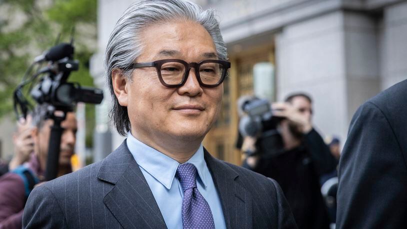 Bill Hwang, founder of Archegos Capital Management, leaves Manhattan federal court after the first day of his corruption trial, Monday, May, 13, 2024, in New York. (AP Photo/Stefan Jeremiah)