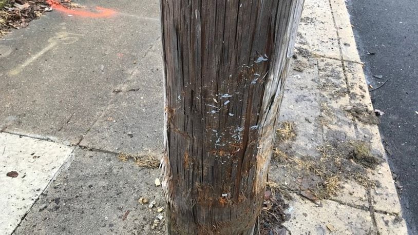 Springfield resident Kelsey A. Robinson, 22, was killed early Sunday morning after her vehicle crashed into this utility pole on East Street. ERIC HIGGENBOTHAM / STAFF