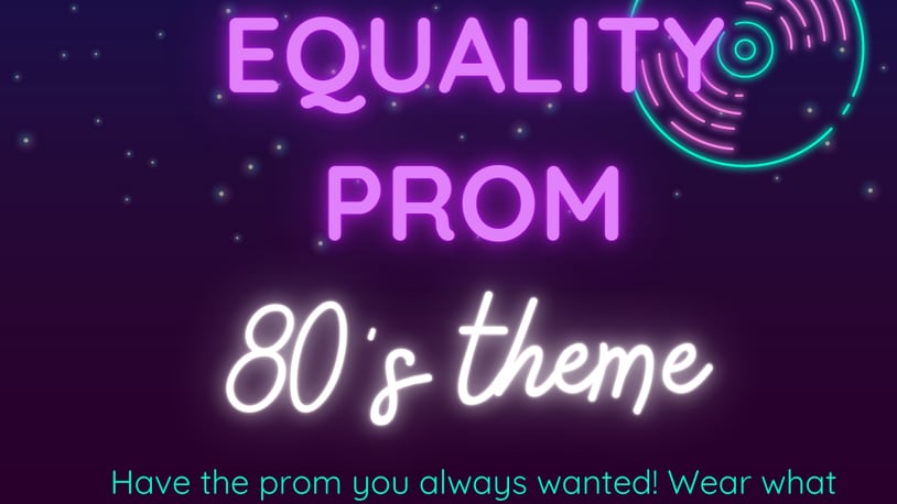 Equality Springfield’s first adult prom on Saturday, Oct. 7, will be held at the Courtyard by Marriott in downtown Springfield from 7 p.m. to 11 p.m. This image shows part of the promotional material for the event. CONTRIBUTED
