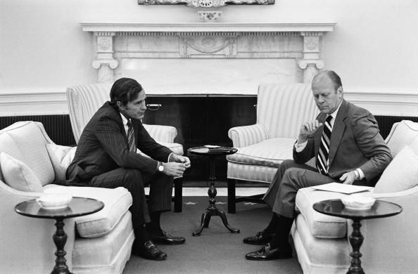 1974: President Gerald Ford meets with Republican National Committee Chairman George Bush
