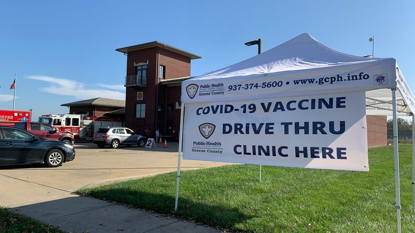 Outside a Greene County Public Health vaccine clinic at the Fairborn fire station on Commerce Center Blvd on Oct. 13. LONDON BISHOP/STAFF
