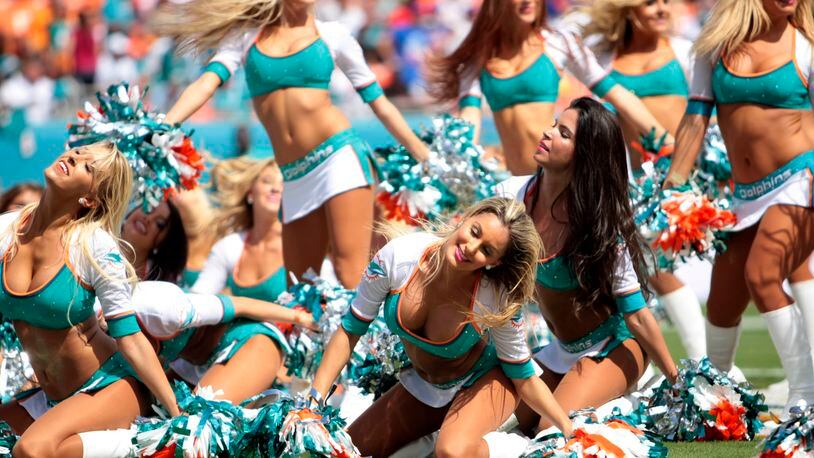 Miami Dolphins cheerleaders in action during their game against the Buffalo Bills Sunday afternoon, Oct 20, 2013 at Sun Life stadium in Miami Gardens. (Bill Ingram/Palm Beach Post)