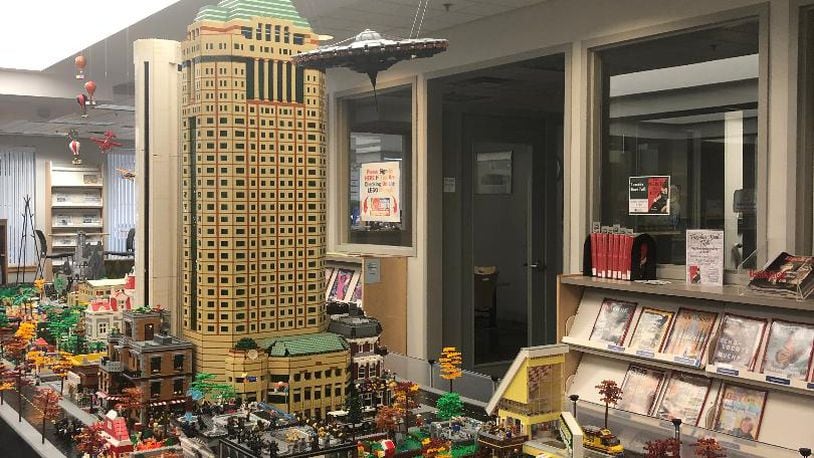Around 950,000 LEGO blocks have gone into the “Art All Around Us LEGO Exhibit,” currently on display at the Champaign County Library through Oct. 29. A contest for local LEGO builders is also part of the exhibition. Photo by Marcia Callicoat