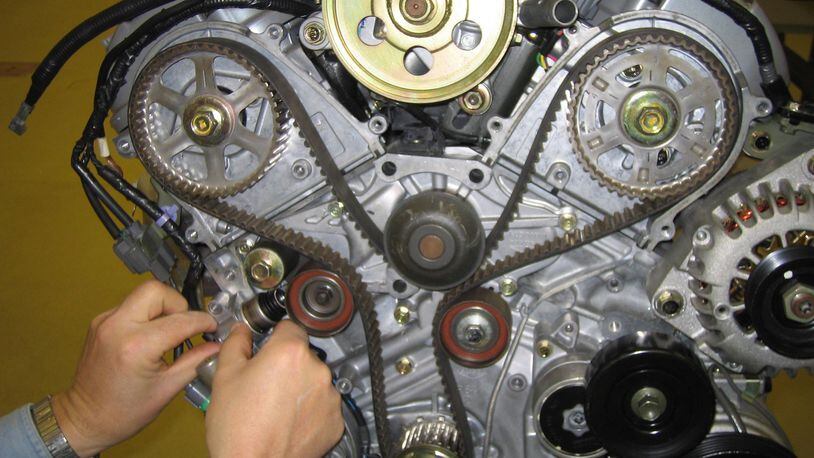 When the timing belt is replaced, normal procedure is to also replace the water pump, the belt tensioner plus the pulleys to help ensure that the repair is long-lasting by replacing these related moving parts. Photo by James Halderman