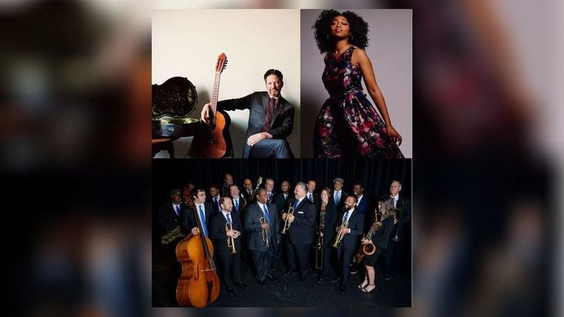 The first Springfield Jazz and Blues Festival on Aug. 19-20 feature a variety of national, regional and local artists including some of the biggest names in jazz such as John Pizzarelli (top left) and Samara Joy (top right), and the area's own Springfield Symphony Jazz Orchestra (bottom). Courtesy photos