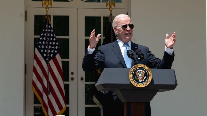 President Joe Biden makes his his first public appearance on Wednesday, July 27, 2022, in the Rose Garden since testing negative for COVID-19. The president tested positive on Saturday, July 30, and will once again isolate, though his symptoms have not come back, the White House physician said. (Cheriss May/The New York Times)