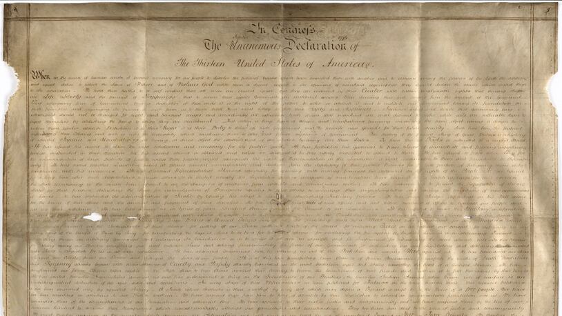 Undated handout photo of a parchment manuscript of the US Declaration of Independence, believed to date from the 1780s and found in a records office in Chichester, southern England. Harvard University researchers say they've discovered a second parchment copy of the Declaration of Independence, The Boston Globe reported Friday, April 21, 2017. (West Sussex Record Office Add Mss 8981 via AP).
