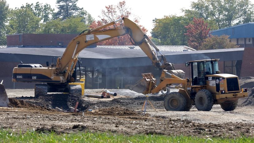Construction of the new Northeastern School in South Vienna continues Wednesday. BILL LACKEY/STAFF