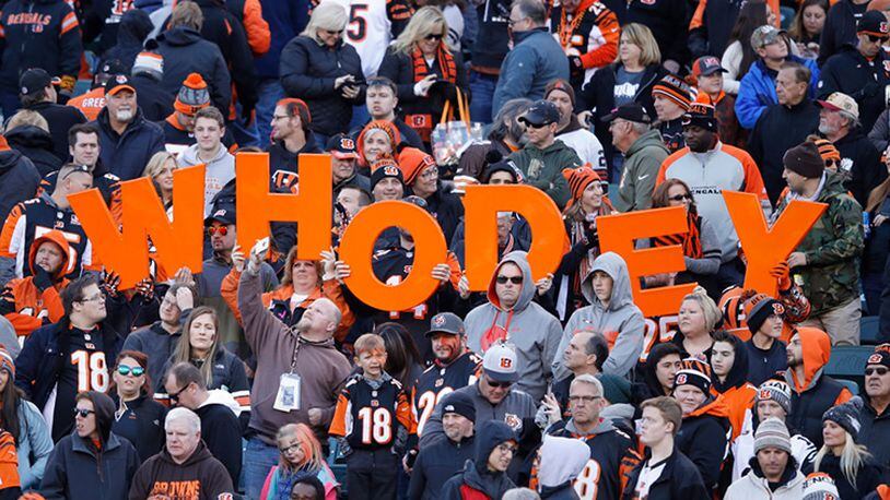 CINCINNATI, OH - NOVEMBER 26: Cincinnati Bengals fans are seen in the second half of a game against the Cleveland Browns at Paul Brown Stadium on November 26, 2017 in Cincinnati, Ohio. The Bengals won 30-16. (Photo by Joe Robbins/Getty Images)