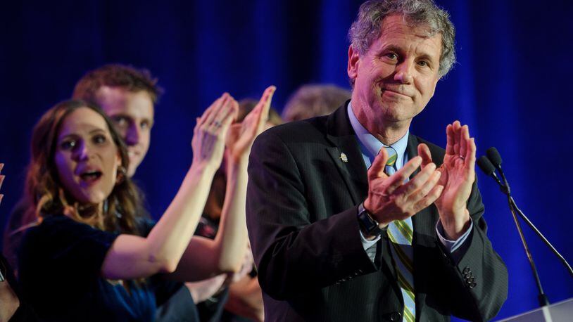 U.S. Sen. Sherrod Brown celebrates his campaign victory at the Hyatt Regency on November 6, 2018, in Columbus, Ohio. (Photo by Jeff Swensen/Getty Images)
