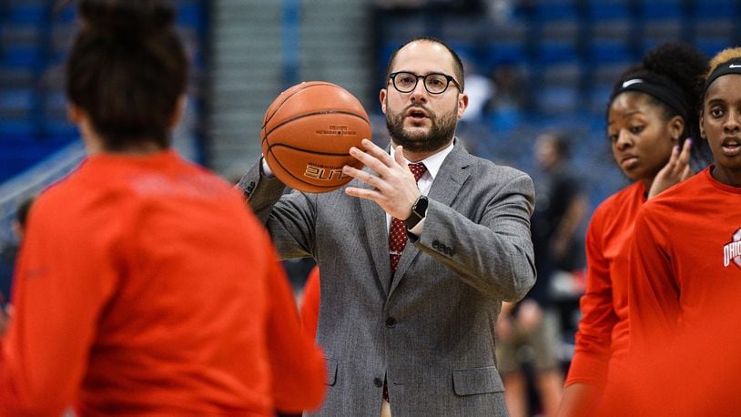 Former Ohio State women's basketball assistant Patrick Klein during warmups at XL Center, Hartford, CT. (Courtesy OSU Athletics)