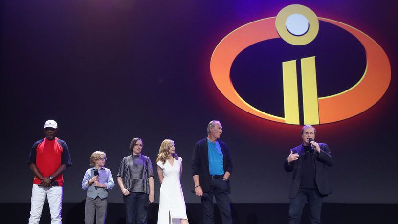 ANAHEIM, CA - JULY 14:  (L-R) Actors Samuel L. Jackson, Huck Milner, Sarah Vowell, Holly Hunter, and Craig T. Nelson and director Brad Bird of INCREDIBLES 2 took part today in the Walt Disney Studios animation presentation at Disney's D23 EXPO 2017 in Anaheim, Calif. INCREDIBLES 2 will be released in U.S. theaters on June 15, 2018.  (Photo by Jesse Grant/Getty Images for Disney)