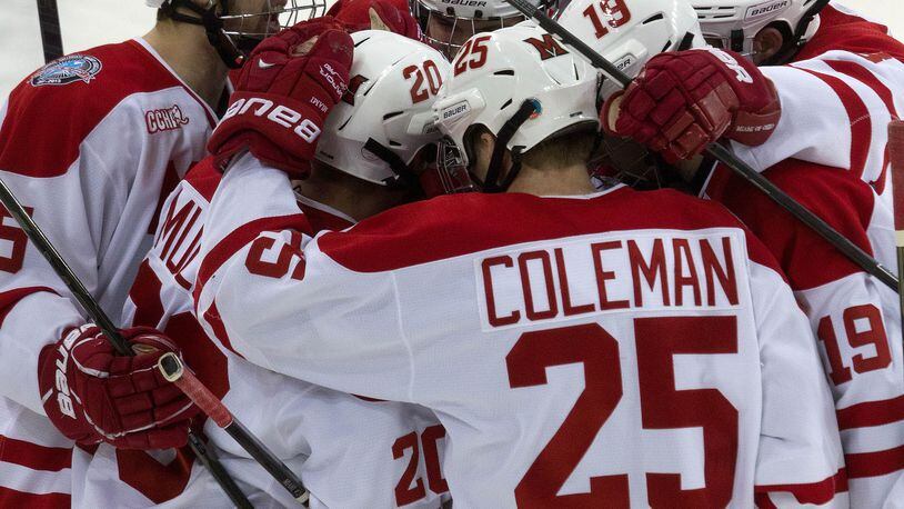The Miami Redhawks defeat the Bowling Green Falcons 3-1, Saturday, January 26, 2013, at the Steve Cady Ice Arena.