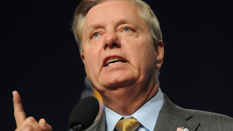 DES MOINES, IA - SEPTEMBER 19: Republican presidential candidate, and U.S. Senator Lindsey Graham (R-SC), speaks at the Iowa Faith & Freedom Coalition 15th Annual Family Banquet and Presidential Forum held at the Iowa State fairgrounds on September 19, 2015 in Des Moines, Iowa. Eight of the Republican candidates including Donald Trump are expected to attend the event. (Photo by Steve Pope/Getty Images)