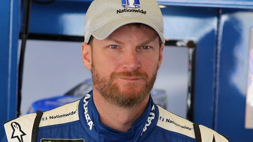 DAYTONA BEACH, FL - FEBRUARY 18: Dale Earnhardt Jr., driver of the #88 Nationwide Chevrolet, stands in the garage during practice for the Monster Energy NASCAR Cup Series 59th Annual DAYTONA 500 at Daytona International Speedway on February 18, 2017 in Daytona Beach, Florida. (Photo by Jerry Markland/Getty Images)