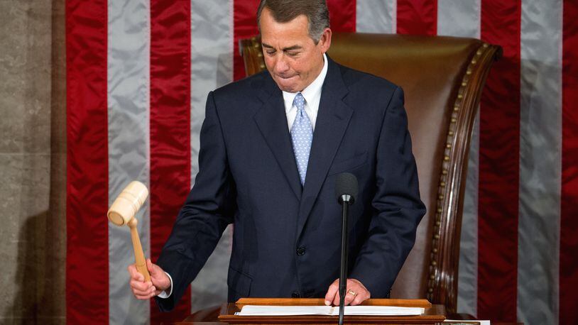 Outgoing House Speaker John Boehner of Ohio gavels in the House Chamber on Capitol Hill in Washington, Thursday, Oct. 29, 2015, as Rep. Paul Ryan, R-Wis., is expected to be voted in as the new House Speaker. (AP Photo/Andrew Harnik)