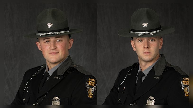 The Ohio State Highway Patrol’s 172nd Academy Class of 39 members graduated Nov. 17, including Trooper Michael J. Moerch (left), of Springfield, and Trooper Coleton J. Piatt (right), of West Liberty. Both were assigned to the Springfield Post, Piqua District.