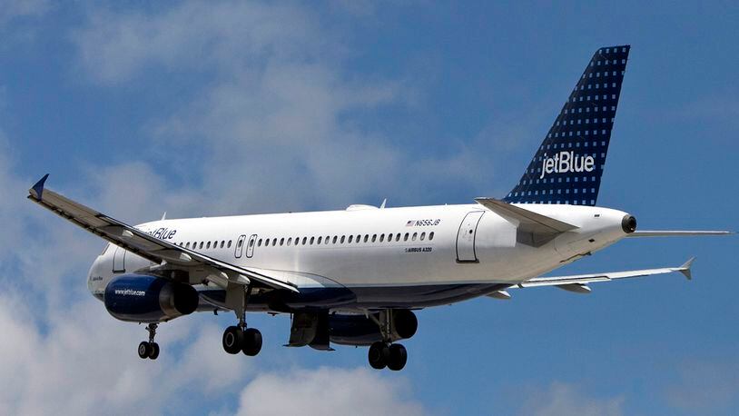 A woman gave birth to a baby boy on a JetBlue plane, similar to the one pictured.