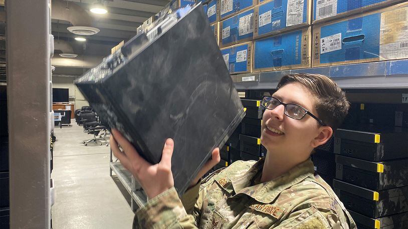 Staff Sgt. Valerie Graw leads a technology refresh project of 55 desktop computers from a deployed location in Southwest Asia. She has been named one of the Air Force’s 12 Outstanding Airmen of the Year for her work in the 88th Communications Squadron. CONTRIBUTED PHOTO