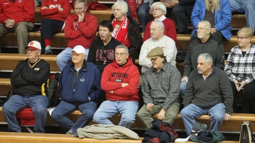 Wittenberg fans watch a men’s basketball game against Wabash on Wednesday, Feb. 13, 2019, at Pam Evans Smith Arena in Springfield. David Jablonski/Staff
