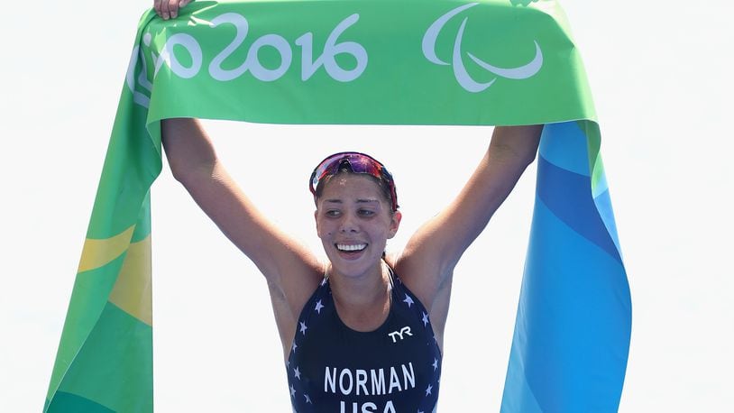 RIO DE JANEIRO, BRAZIL - SEPTEMBER 11: Grace Norman of the United States wins the women’s triathlon PT4 at Fort Copacabana during day 4 of the Rio 2016 Paralympic Games on September 10, 2016 in Rio de Janeiro, Brazil. (Photo by Matthew Stockman/Getty Images)