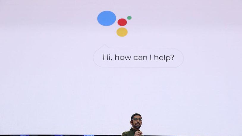 Google CEO Sundar Pichai delivers the keynote address at the Google I/O 2018 Conference at Shoreline Amphitheater  on May 8, 2018 in Mountain View, California, where he introduced a new and improved AI assistant feature called Duplex.