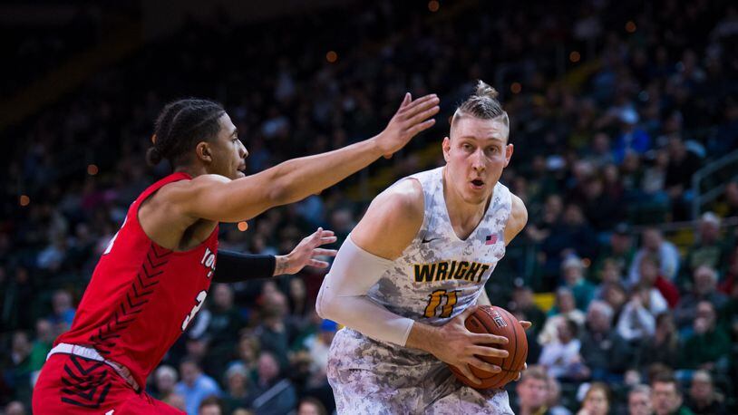 Wright State’s Loudon Love looks for room to manuever during Saturday night’s game vs. Youngstown State at the Nutter Center. Joseph Craven/WSU Athletics