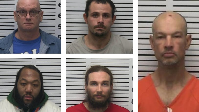 Kelly McSean, 52, top left; Dakota Pace, 26, top middle; Lujuan Tucker, 37, bottom left; Aaron Sebastian, 30 bottom middle and Michael Wilkins, right, escaped from the St. Francois County Detention Center in Missouri and were captured days later. All but Wilkins were caught on Jan. 21, 2023 in West Chester Twp.., Ohio. Wilkins was captured Thursday in Poplar Blufs, Mo. ST. FRANCOIS COUNTY SHERIFF'S DEPT./CONTRIBUTED PHOTOS