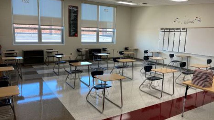 A layout/setup of a classroom in the Northwestern Local School District, which has shifted to virtual learning due to COVID-19 absences, and quarantines. CONTRIBUTED