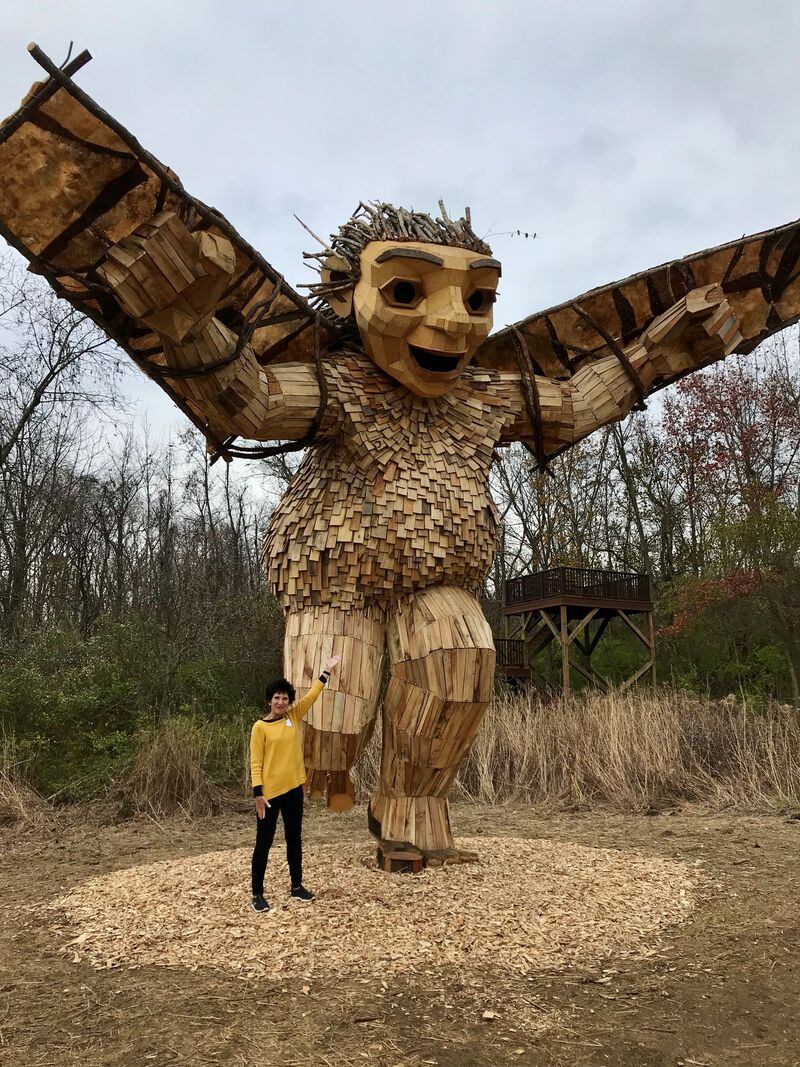 Barb Bayliff of Harrison Twp. sent us this photo of her with a new friend. Well, we think it’s friendly. She posed for this photo on Nov. 17 at the Aullwood Audubon Center and Farm, on the north edge of Dayton. Barb says, “The trolls have arrived! Stop at the center to pick up the map to discover their locations. Thomas Dambo, the creative artist from Denmark, used recycled items to build the giant sculptures!”