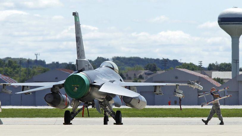 The 180th Fighter Wing of the Ohio Air National Guard temporarily moved all of its flight operations to Wright-Patterson Air Force Base while runway maintenance was conducted at its home base at Toledo Express Airport in 2013. TY GREENLEES / FILE PHOTO