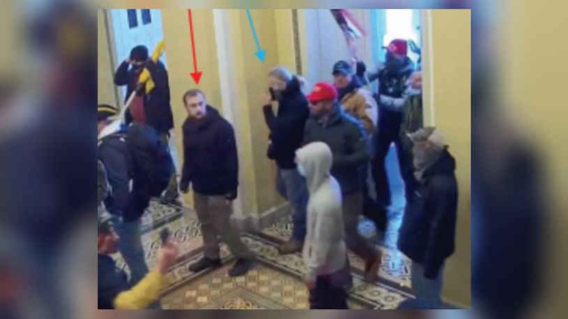 Jared Kastner, left, and Luke Faulkner, right, are accused of unlawfully entering the U.S. Capitol on Jan. 6. Photo attributed to federal court documents.