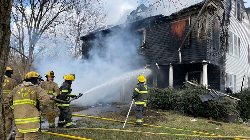 Fire destroyed a two-story house in the 4400 block of Redmond Road in Springfield Twp. on Tuesday, Nov. 28, 2023. BILL LACKEY/STAFF