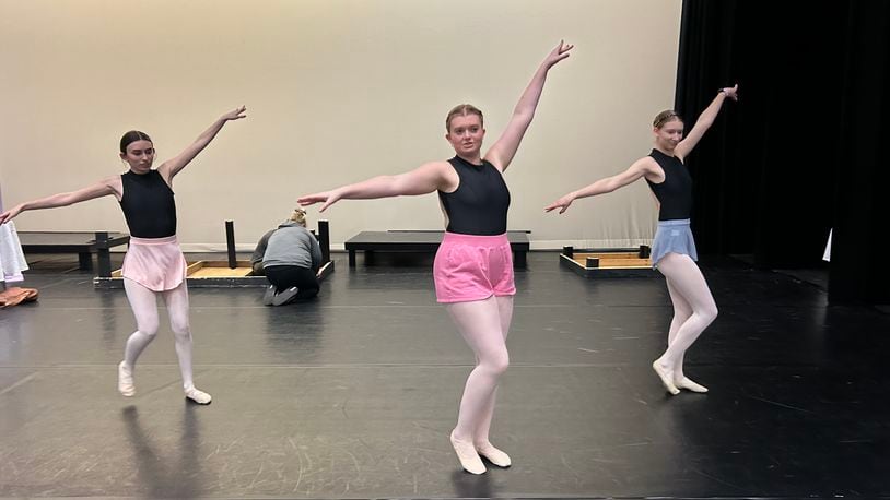 Ellie Morgan, Ellah Smith and Heather Hare rehearse for this weekend's premiere of the Ohio Performing Arts Institute's “Pandora’s Box – An Original Ballet” at the John Legend Theater.