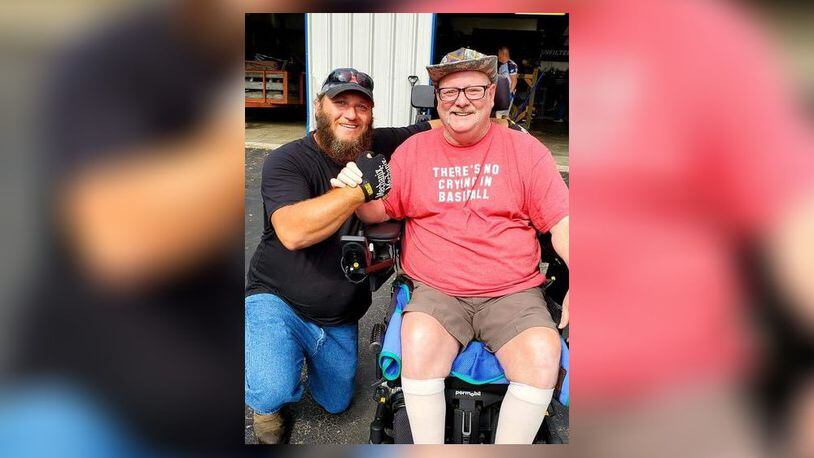 Rocky Sexton, left, and Bill Hammock have become friends after Sexton bought a car and agreed to help rebuild Hammock's Jeep. Hammock was diagnosed with ALS in 2017. SUBMITTED PHOTO