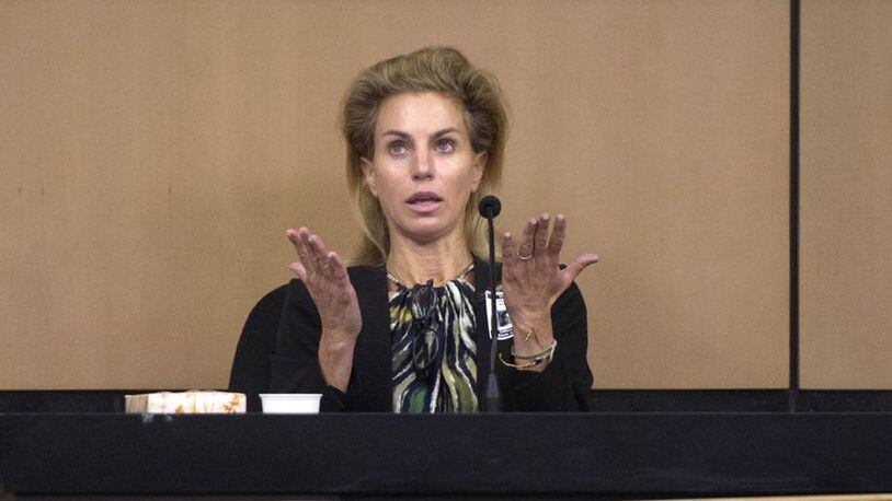 Elizabeth Schulhof, who accuses Johnathan Rosen of stalking her for nearly 31 years, testifies at the start of Rosen’s trial Thursday April 12, 2018 in Palm Beach Circuit Court in West Palm Beach.