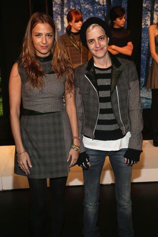 Charlotte and Samantha Ronson: Designer Charlotte Ronson (L) and DJ Samantha Ronson pose on the runway at the Charlotte Ronson Fall 2013 Presentation during Mercedes-Benz Fashion Week at The Box at Lincoln Center on February 8, 2013 in New York City.