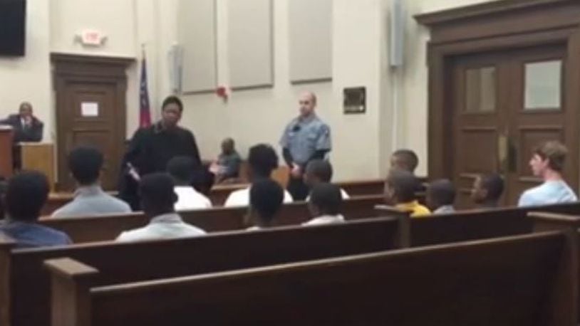 In a video that has been viewed by millions, a judge in Macon, Georgia, used strong words and compassion recently to deliver a message of hope to some at-risk youths. (Facebook/Bibb County Sheriff's Office)