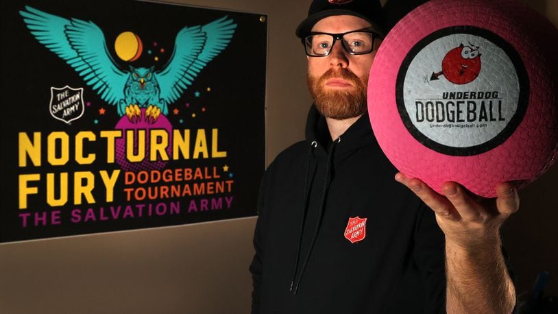 Ryan Ray, development director at the Springfield Salvation Army, wants as many teams as possible to show up for the Nocturnal Fury Dodgeball Tournament. BILL LACKEY/STAFF