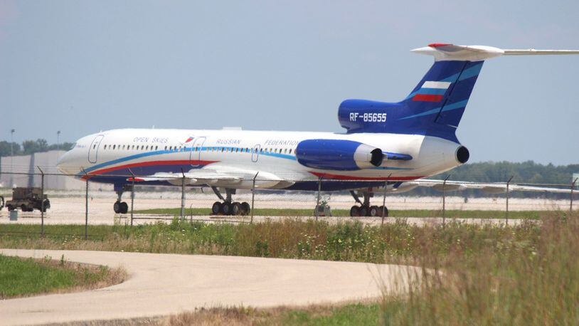 A Russian Tu-154 surveillance jet landed in August at Wright-Patterson Air Force Base. CHUCK HAMLIN / STAFF FILE PHOTO