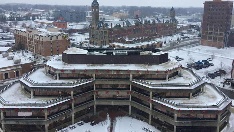 Snow covers City Hall in downtown Springfield on Monday, Jan. 8. Jeff Guerini/Staff