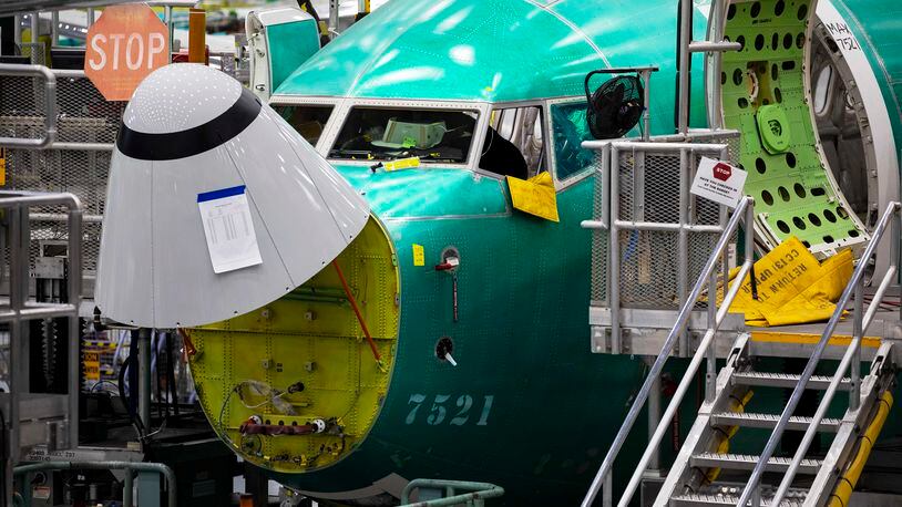 A Boeing 737 MAX 8 on the assembly line at the Boeing plant in Renton, Washington. (Ruth Fremson/The New York Times)