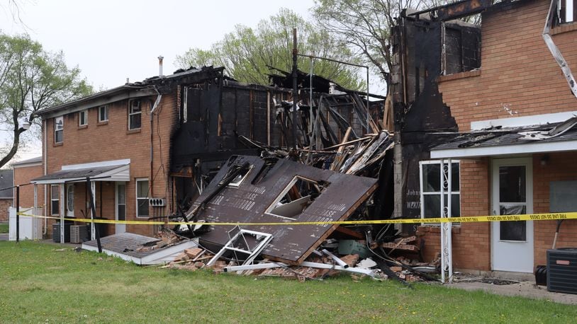 The back area of the Ridgewood Court Townhome that was blown apart in the explosion is shown Tuesday, April 25,2023.
