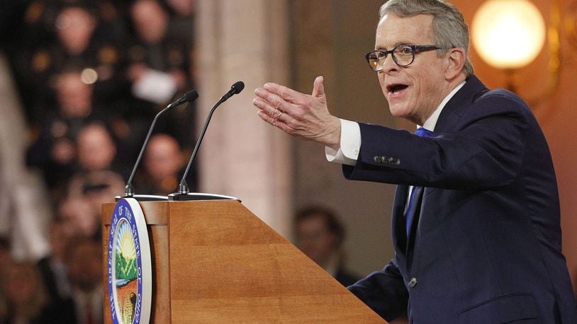 Ohio Governor Mike DeWine during a public inauguration ceremony at the Ohio Statehouse, Monday, Jan. 14, 2019, in Columbus, Ohio. (AP Photo/Ty Greenlees, Pool)