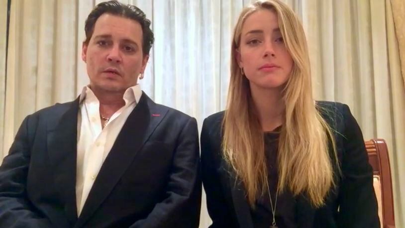 In this image made from video released by the Australian Government Department of Agriculture and Water Resources on April 18, 2016, actor Johnny Depp and his wife, Amber Heard, speak in a videotaped apology played during Monday's hearing at the Southport Magistrates Court on Queensland state's Gold Coast.