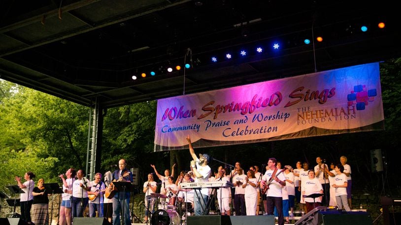 Performers on stage at last year’s “When Springfield Sings!” event at Veteran’s Park. CONTRIBUTED