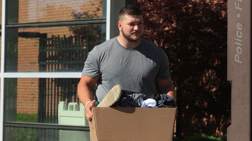 Ohio State's Josh Myers leaves the Woody Hayes Athletic Center on Monday, June 8, 2020, in Columbus.